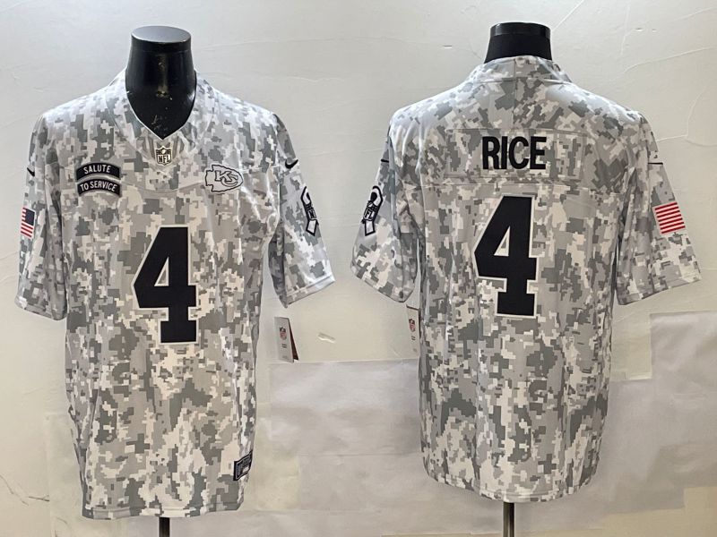 Men Kansas City Chiefs 4 Rice Camo 2025 Nike Salute to Service Limited NFL Jersey style 1